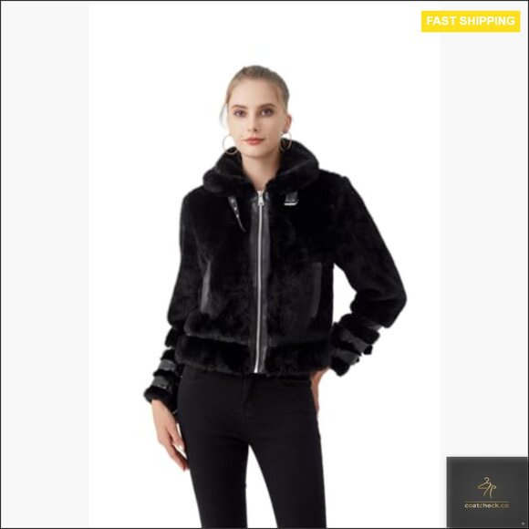 Faux Fur Cropped Jacket Belted Winter Coat Fuzzy Cuff Zipper Chic Warm - Picture 2 of 7